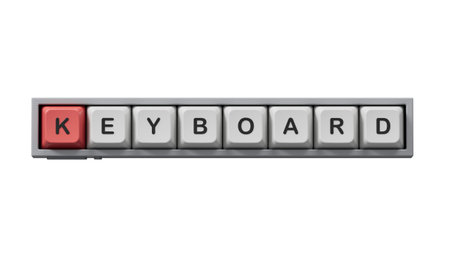 Keyboard.Computer keyboard keys spelling.Flat lay view from above on white background with computer...