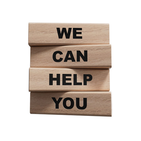 We can help you symbol. Concept words We can help you on wooden blocks. Business and We can help you...