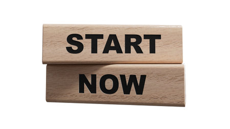 Start now symbol. Concept words Start now on wooden stick.Business marketing, motivational start now...