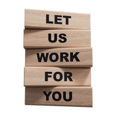 Let us work for you symbol. wooden blocks with words Let us work for you.Business and Let us work for you concept. Copy space.Supports PNG files with transparent backgrounds.の写真素材