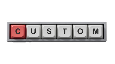 custom word concept. Computer keyboard keys, notepad, pen and business charts.close up of Computer...