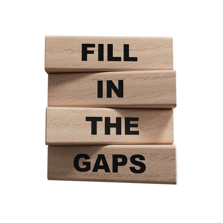 Fill in the gaps symbol. Concept words fill in the gaps on wooden blocks. Business and fill in the gaps concept. Supports PNG files with transparent backgrounds.の写真素材