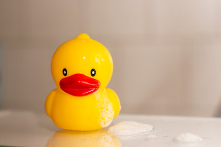 Rubber Duck in the bathroomの写真素材
