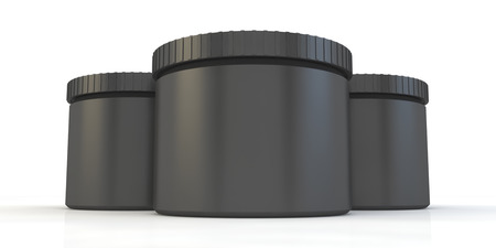 3 Black plastic jarsの写真素材