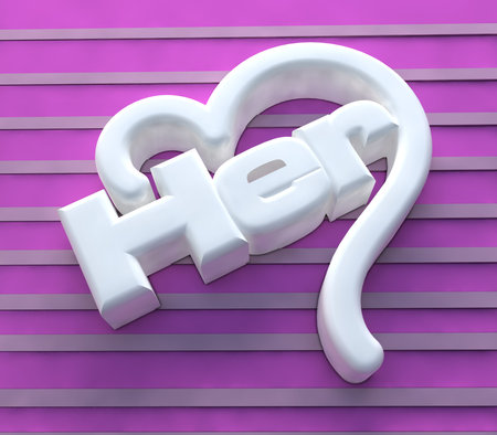 3D Her with heart on purple pink background