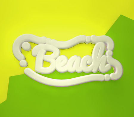 Beach 3D yellow wording on yellow green colors backgroundの写真素材