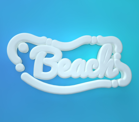 Beach 3D yellow wording on blue colors backgroundの写真素材