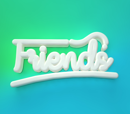 Friends 3D white wording on blue green colors backgroundの写真素材