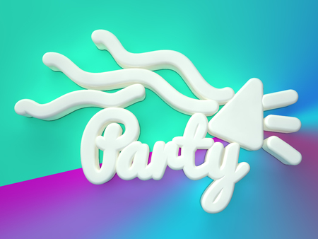 Party 3D white wording on cool colors backgroundの写真素材