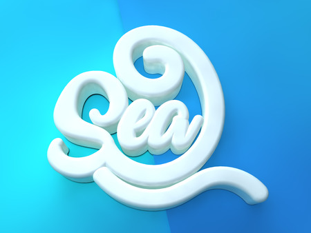 Sea 3D white wording on blue colors backgroundの写真素材