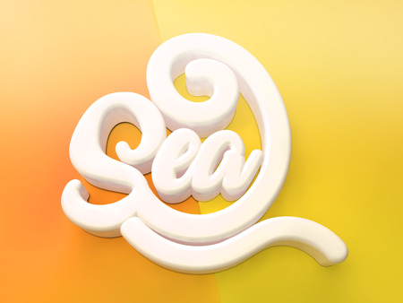 Sea 3D white wording on yellow orange colors backgroundの写真素材