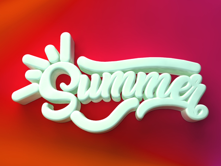 Summer 3D white wording on red colors backgroundの写真素材