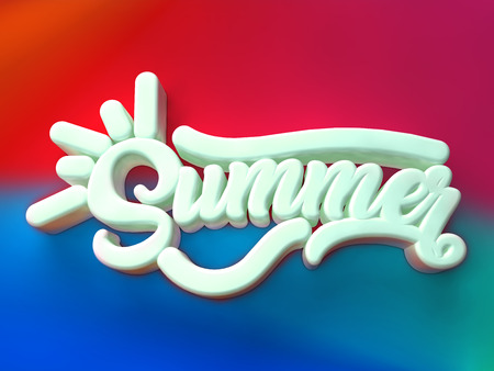 Summer 3D white wording on red blue colors backgroundの写真素材