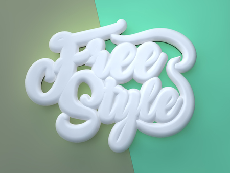 Free Style 3D white wording on yellow green backgroundの写真素材