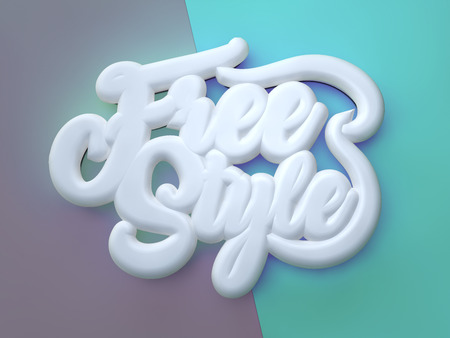 Free Style 3D white wording on gray green backgroundの写真素材