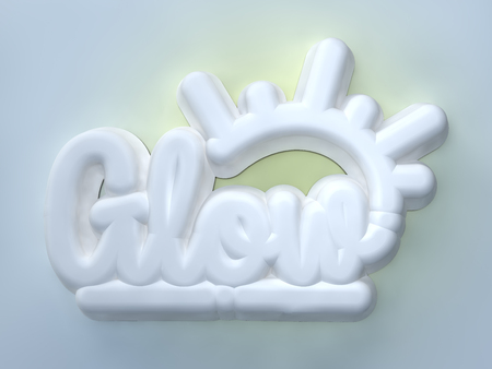 Glow 3D white wording on light blue backgroundの写真素材