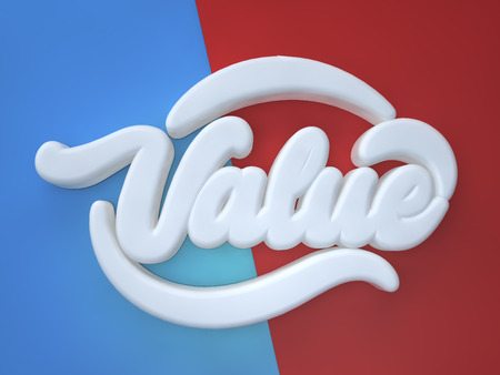 Value 3D white wording on red blue backgroundの写真素材