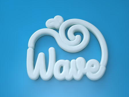 Wave 3D white wording on light blue backgroundの写真素材