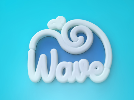 Wave 3D white wording on blue colors backgroundの写真素材