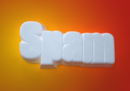 Spam 3D white wording on red orange backgroundの写真素材