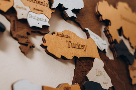 Turkey on a wooden world political map on a wall.