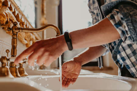 hygiene concept. Woman washing hands close up.の写真素材