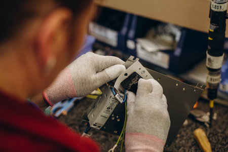 street lighting factory. Conveyor for the production of street lampsの写真素材