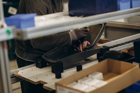 street lighting factory. Conveyor for the production of street lamps