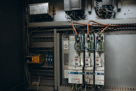 Electrical engineer using digital multi-meter measuring equipment to checking electric current...
