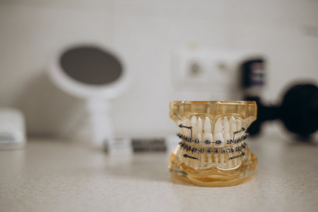 Jaw model with braces. artificial teeth.の写真素材