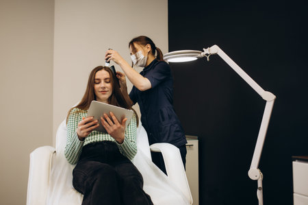 Woman visiting dermatologist at clinic