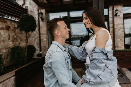 Young happy couple expecting babyの写真素材