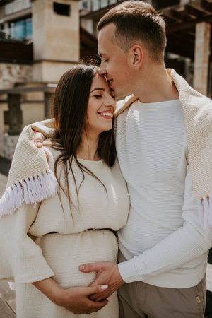 Young happy couple at their new houseの写真素材