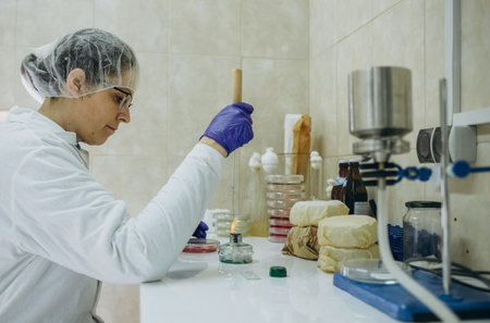 Medical Science Laboratory: Portrait of Beautiful Black Scientist Looking Under Microscope Does Analysis of Test Sample. Ambitious Young Biotechnology Specialist, working with Advanced Equipmentの写真素材