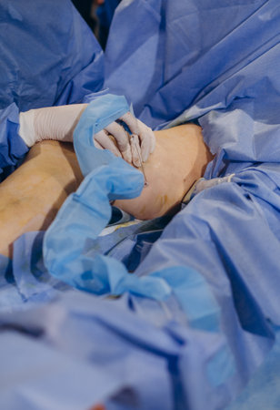 doctor and an assistant in the operating room for surgical venous vascular surgery clinic.の写真素材
