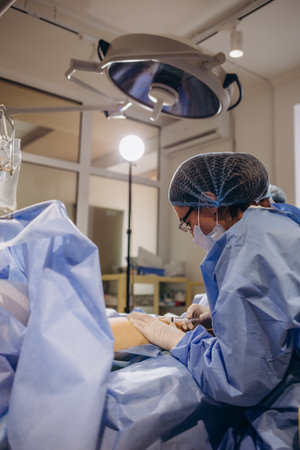 Varicose veins surgery act, superficial veins problems, swollen skin.の写真素材