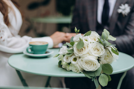 beautiful bouquet of flowers ready for a bride on her wedding day.の写真素材