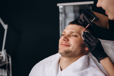 Man during surgery filling facial wrinkles.の写真素材