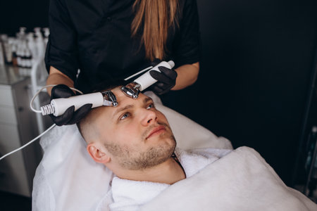 Rejuvenating face treatment. A man in a beauty clinic.treatmentの写真素材