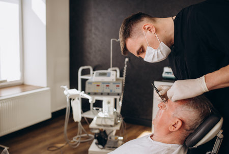 Old man male visiting doctor for plastic surgery.の写真素材