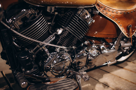 engine of an old retro motorcycle close-up.