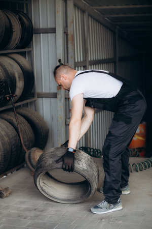 Mechanical changing tires in a car service.の写真素材