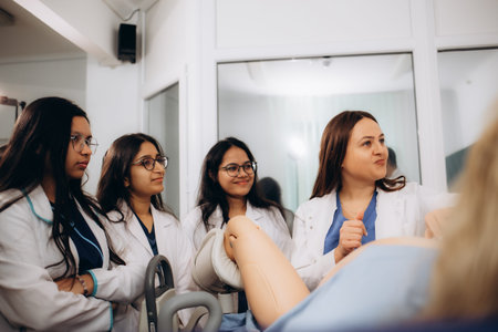 practical training for students to give birth on a mannequinの写真素材