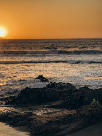 Sunset on the beach by the sea. Corsica, Franceの写真素材