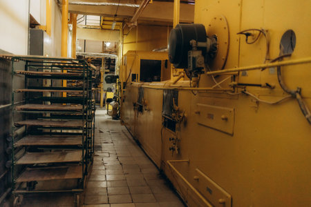Automated production line bakery Fresh hot baked breads.の写真素材