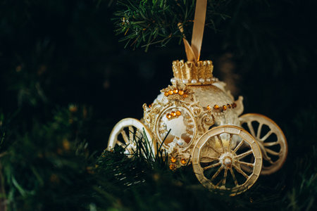 New year and christmas toys on the tree close upの写真素材