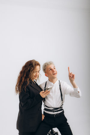 portrait of bachata, zouk, kizomba, salsa dance coaches on a white background.の写真素材