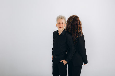 portrait of bachata, zouk, kizomba, salsa dance coaches on a white background. Place for signatureの写真素材