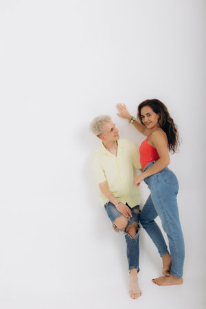 portrait of social dance coaches on a white backgroundの写真素材