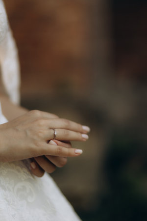 Close-up of the bride's hands, wedding manicureの写真素材